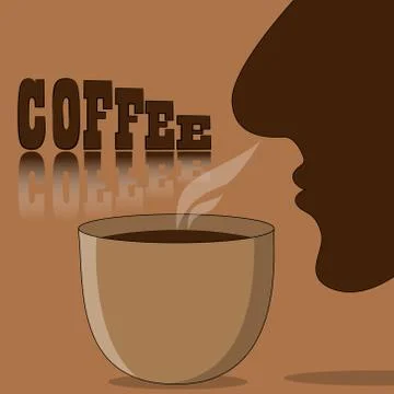 Vector illustration of a cup of coffee close-up with the part of the face tha Stock Illustration