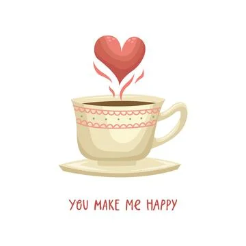 Vector illustration of a cup of coffee with a heart. Illustration for Valenti 스톡 일러스트