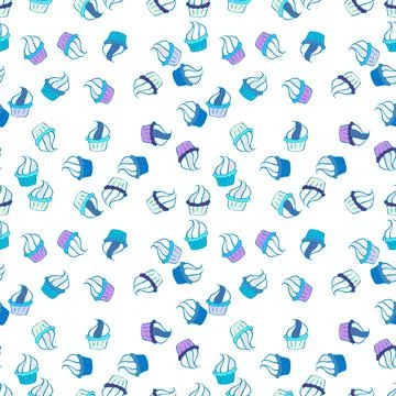 Vector illustration. Cupcake pattern. Nice birthday pattern on blue, neutral and Stock Illustration