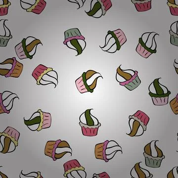 Vector illustration. Cupcake pattern. Seamless of hand drawn vintage cute cupcak 스톡 일러스트