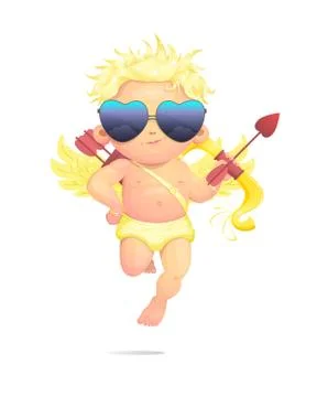 Vector illustration of cupid on white background with a bow. Stock Illustration