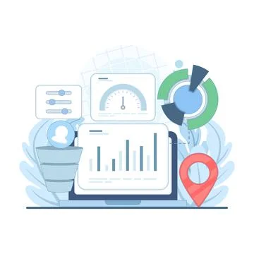 Vector illustration of customer segmentation with analytics and funnel Illustrazione stock