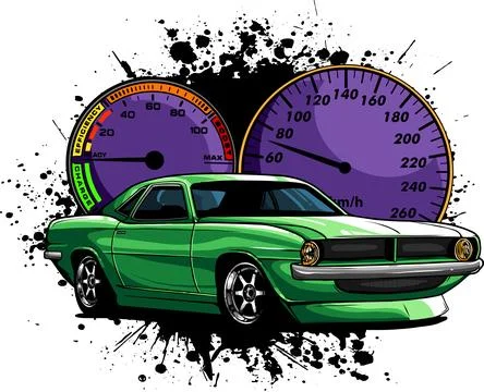 Vector illustration of customized muscle car with dashboard Illustrazione stock