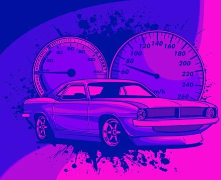 Vector illustration of customized muscle car with dashboard 스톡 일러스트