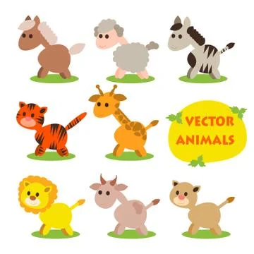 Vector illustration of cute animal set. Stock Illustration