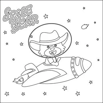 Vector illustration of Cute bear Astronaut Riding Rocket. Stock Illustration