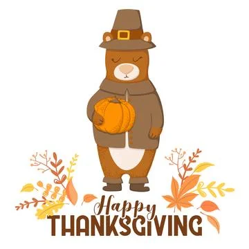 Vector illustration with cute bear character, lettering and autumn leaves i.. Stock Illustration
