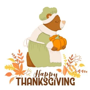 Vector illustration with cute bear character, autumn leaves and lettering i.. Stock Illustration