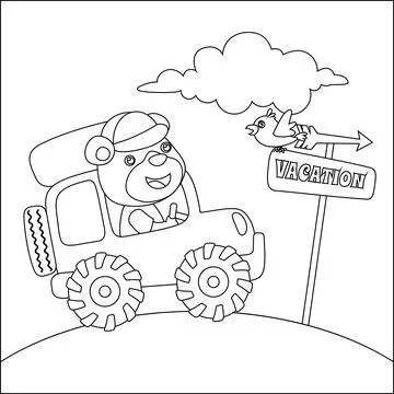 Vector illustration of cute bear driving car. Childish design for kids Stock Illustration
