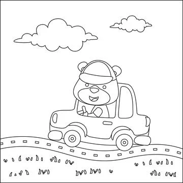 Vector illustration of cute bear driving car. Childish design for kids Stock Illustration