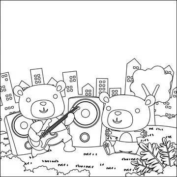 Vector illustration of cute bear playing guitar. Creative vector Stock Illustration