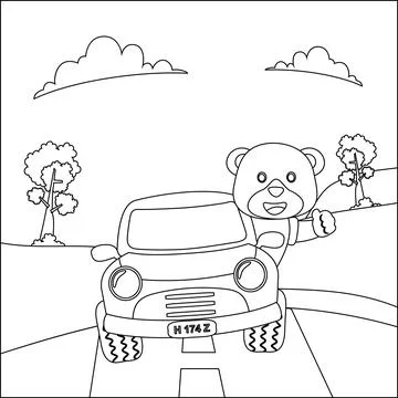 Vector illustration of cute bear on a road trip car, Creative vector Stock Illustration