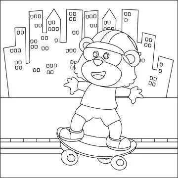 Vector illustration of cute bear on skate board. Cartoon isolated Stock Illustration