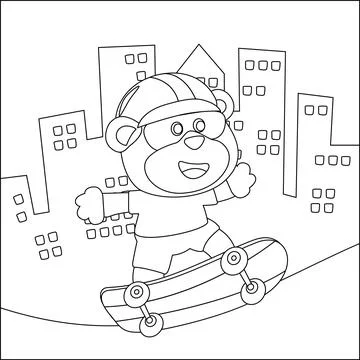 Vector illustration of cute bear on skate board. Cartoon isolated vector Stock Illustration
