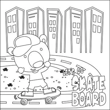 Vector illustration of cute bear on skate board. Cartoon isolated vector Stock Illustration