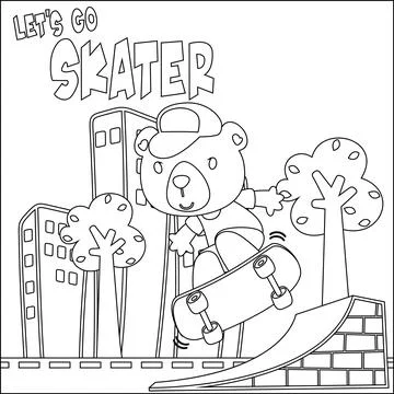 Vector illustration of cute bear on skate board. Cartoon isolated vector i Stock Illustration