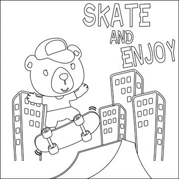 Vector illustration of cute bear on skate board. Cartoon isolated vector Stock Illustration