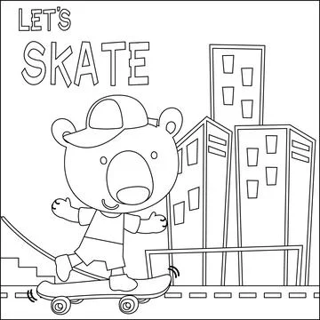 Vector illustration of cute bear on skate board. Cartoon isolated vector Stock Illustration