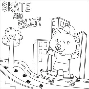 Vector illustration of cute bear on skate board. Cartoon isolated vector Stock Illustration