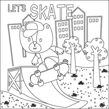 Vector illustration of cute bear on skate board. Cartoon isolated vector Stock Illustration