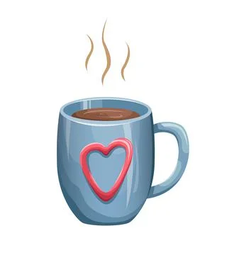Vector illustration of cute blue cup with a hot drink. Coffee, tea, cocoa. Stock-Illustration
