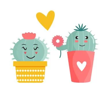 Vector illustration of cute cacti in a pot Stock Illustration