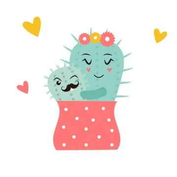 Vector illustration of cute cacti in a pot Stock Illustration