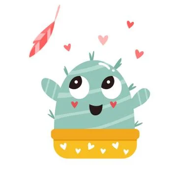 Vector illustration of cute cactus and feather Stock Illustration