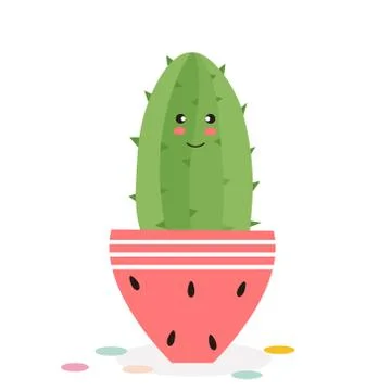 Vector illustration of cute cactus in a pot Stock Illustration