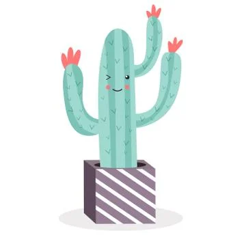 Vector illustration of cute cactus in a pot Stock Illustration