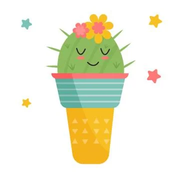 Vector illustration of cute cactus in a pot Stock Illustration