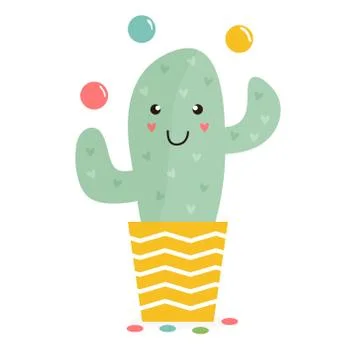 Vector illustration of cute cactus in a pot Stock Illustration