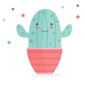 Vector illustration of cute cactus in a pot Stock Illustration