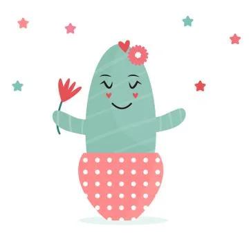 Vector illustration of cute cactus in a pot Stock Illustration