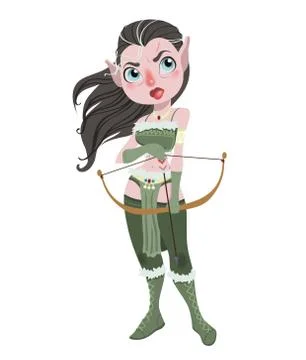 Vector illustration of a cute cartoon archer girl Stock Illustration