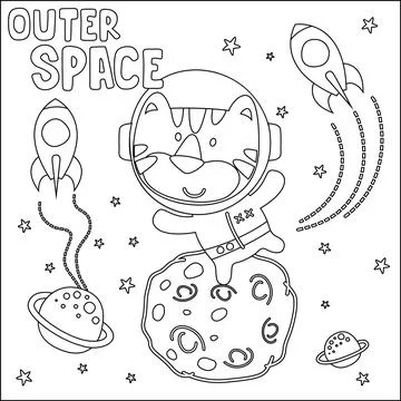 Vector illustration of cute cartoon astronauts little animal in space, Stock Illustration