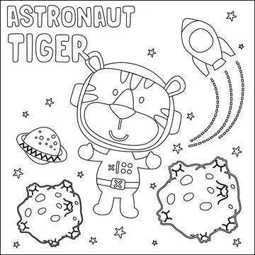 Vector illustration of cute cartoon astronauts little animal in space, Stock Illustration