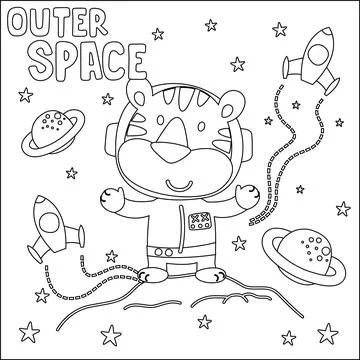 Vector illustration of cute cartoon astronauts little animal in space, Stock Illustration