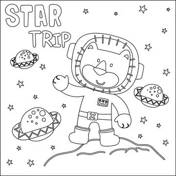 Vector illustration of cute cartoon astronauts little animal in space, Stock Illustration