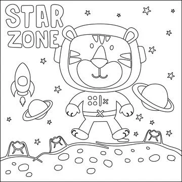 Vector illustration of cute cartoon astronauts little animal in space, Stock Illustration