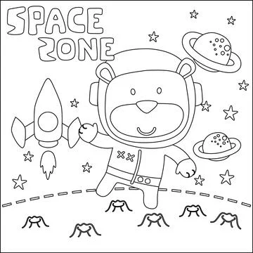 Vector illustration of cute cartoon astronauts little animal in space, Stock Illustration