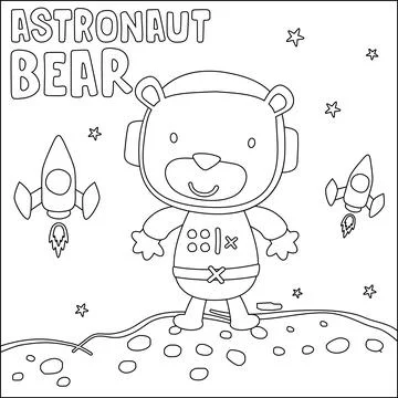 Vector illustration of cute cartoon astronauts little bear in space, Stock Illustration
