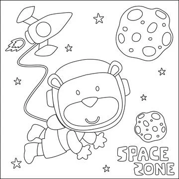 Vector illustration of cute cartoon astronauts little bear in space, Stock Illustration