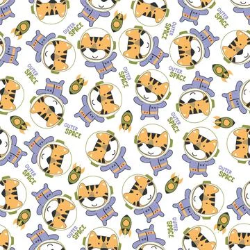Vector illustration of cute cartoon astronauts little animal in space Stock Illustration