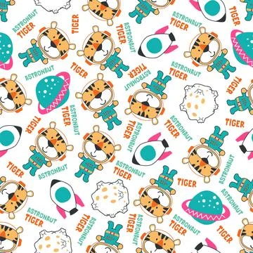 Vector illustration of cute cartoon astronauts little animal in space, Stock Illustration