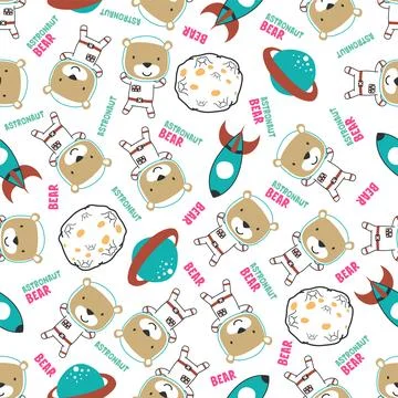 Vector illustration of cute cartoon astronauts little animal in space, Stock Illustration