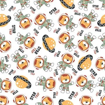 Vector illustration of cute cartoon astronauts little animal in space, Stock Illustration