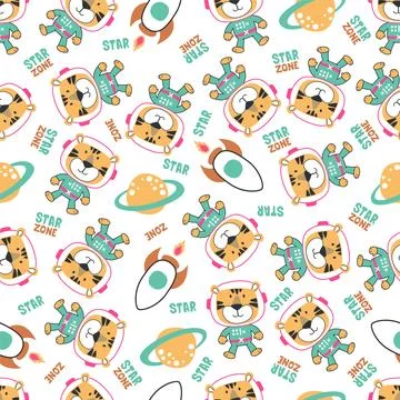 Vector illustration of cute cartoon astronauts little animal in space, Stock Illustration