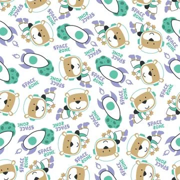 Vector illustration of cute cartoon astronauts little bear in space, Stock Illustration