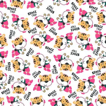 Vector illustration of cute cartoon astronauts little tiger in space, イラスト素材